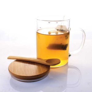 Clear Glass Mugs with Bamboo Lid and Spoon TM 031 02