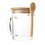 Clear Glass Mugs with Bamboo Lid and Spoon TM 031 Main