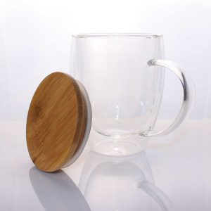 Double Wall Clear Glass Mug with Bamboo Lid TM 030 02